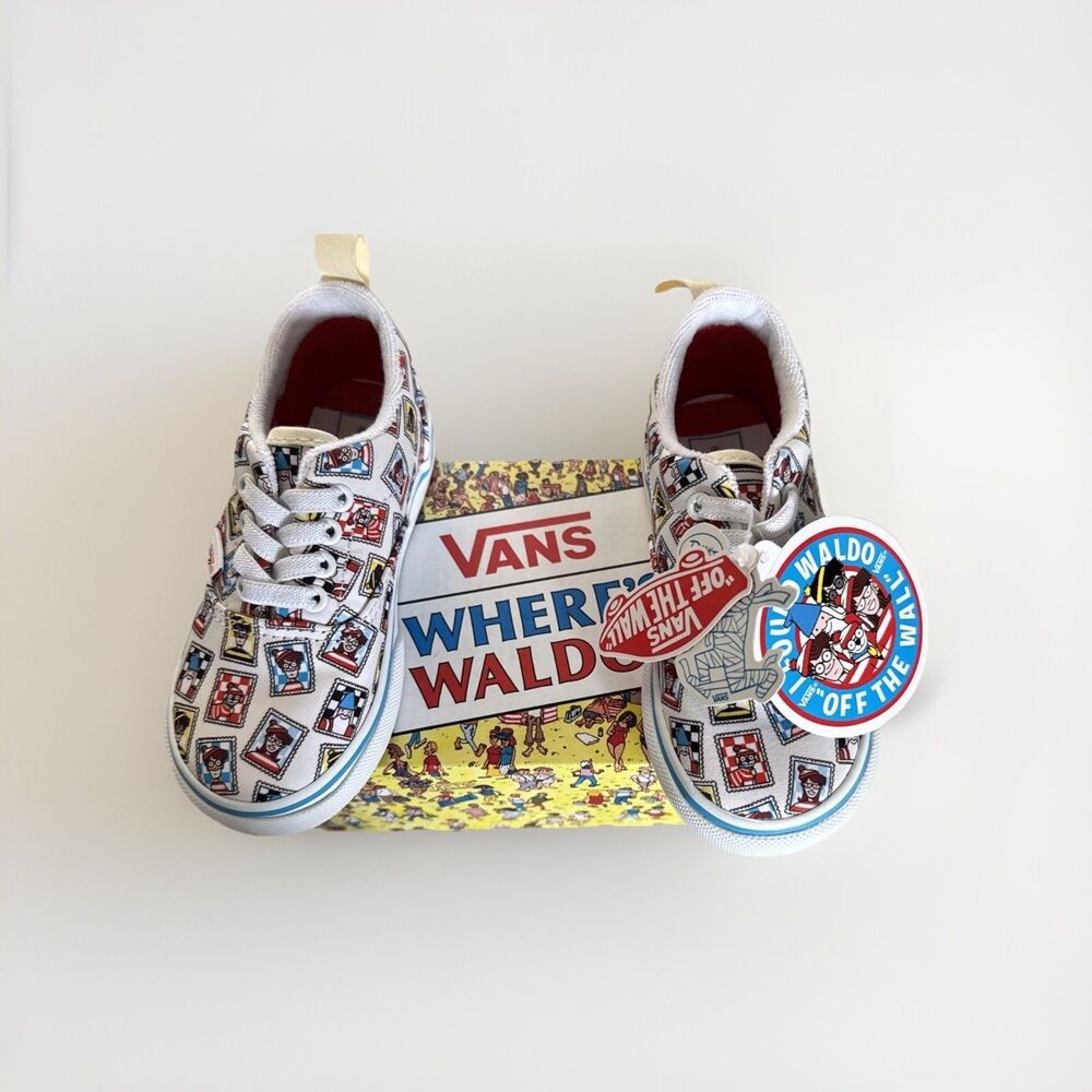 Vans Off The Wall Lace Wheres Waldo Stamps Sneaker Shoes Size US Toddler 8 Box